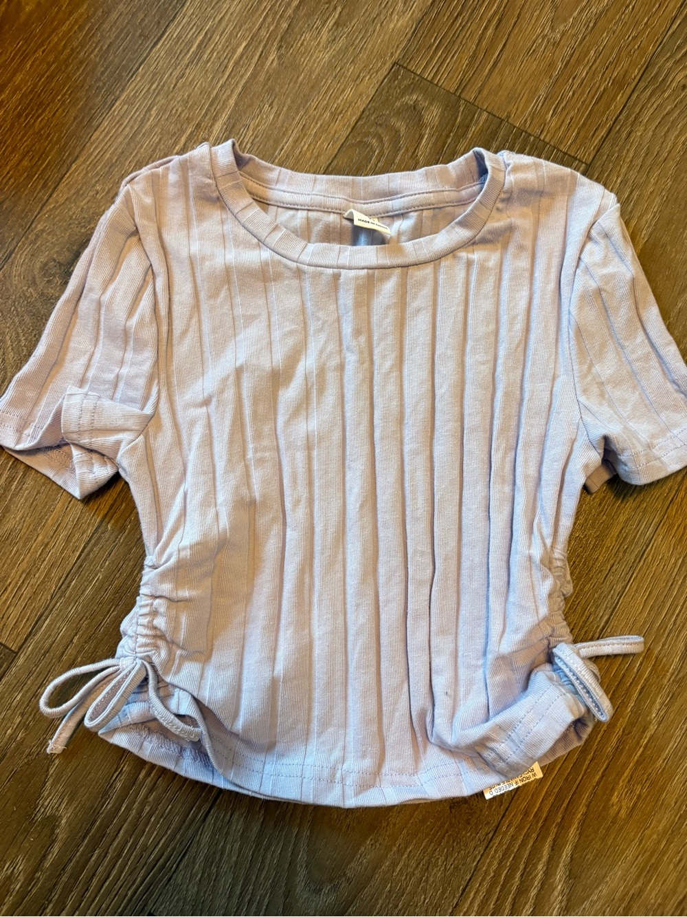 SHEIN Lavender Ribbed Short-Sleeve Drawstring Crop Top